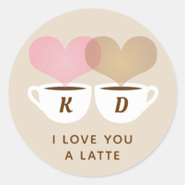 私はあなたを愛するラテカスタムモノグラムイニシャルコーヒー ラウンドシール