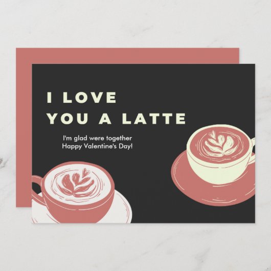 私はあなたを愛するラテ |おもしろいかわいいコーヒーバレンタイン シーズンカード (正面/裏面)