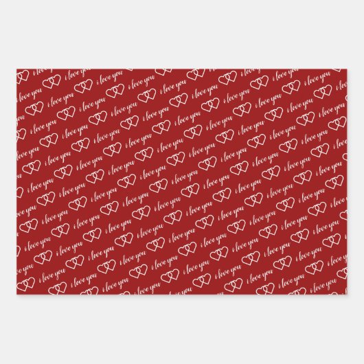 私はあなたを愛するロマンチックなバレンタイン赤いハートストライプ ラッピングペーパーシート (正面2)