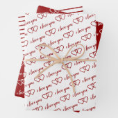 私はあなたを愛するロマンチックなバレンタイン赤いハートストライプ ラッピングペーパーシート (インサイチュ)