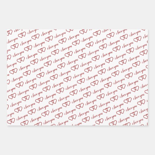 私はあなたを愛するロマンチックなバレンタイン赤いハートストライプ ラッピングペーパーシート (正面)