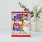 私はあなたを愛する可愛いヴィンテージバレンタイン犬メールボックス シーズンポストカード (スタンド正面)