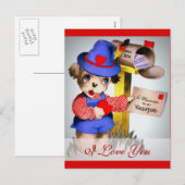 私はあなたを愛する可愛いヴィンテージバレンタイン犬メールボックス シーズンポストカード (正面/裏面)