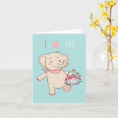 私はあなたを愛する可愛い漫画の象のハートカード カード (黄色い花)