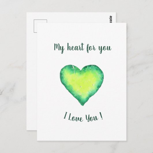 私はあなたを愛する可愛い緑と青いハート誕生日 ポストカード (正面/裏面)