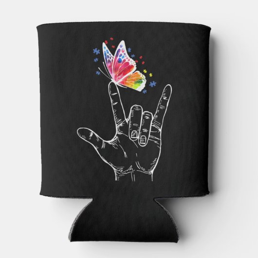 私はあなたを愛する手指言語バタフライパズルパイ 缶クーラー (裏面)