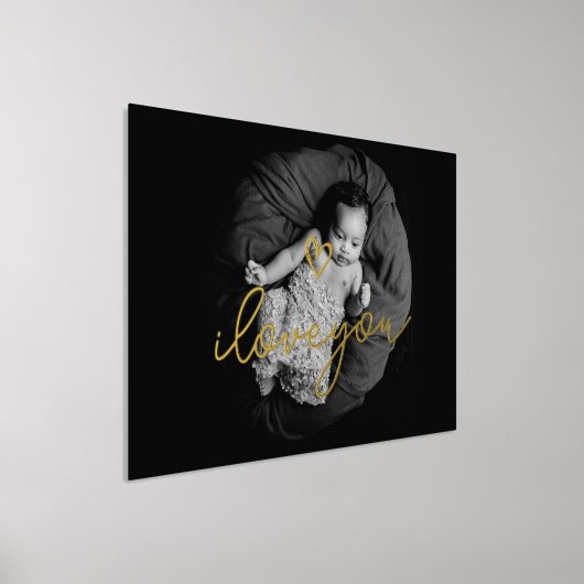 私はあなたを愛する文字金ゴールドハート |写カスタム真 箔ポスター (レイダウン)