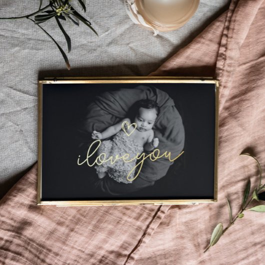 私はあなたを愛する文字金ゴールドハート |写カスタム真 箔ポスター