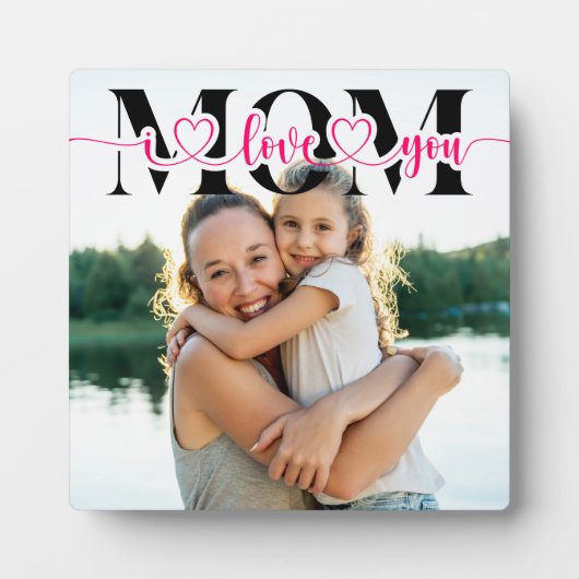私はあなたを愛する母ピンクのハートタイポグラフィ写真 フォトプラーク (正面)