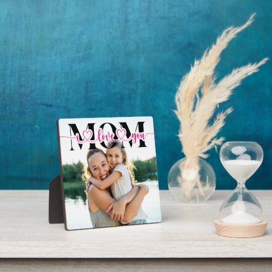 私はあなたを愛する母ピンクのハートタイポグラフィ写真 フォトプラーク (インサイチュ)