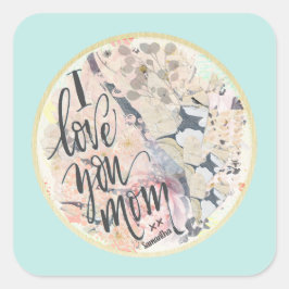 私はあなたを愛する母ミントグリーン水色任意の名前を追加 スクエアシール