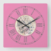 私はあなたを愛する母ローマ数字熱いピンクの水色 スクエア壁時計 (正面)