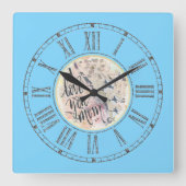 私はあなたを愛する母ローマ数字青い水色 スクエア壁時計 (正面)