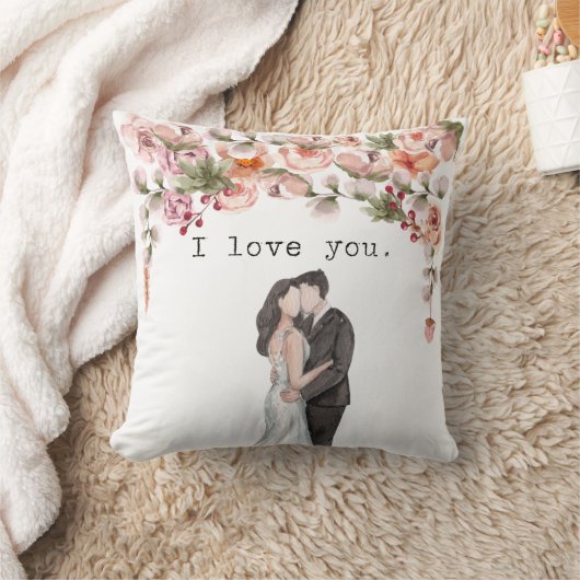 私はあなたを愛する水の色のフローラ結婚のギフト新婚 クッション (ブランケット)