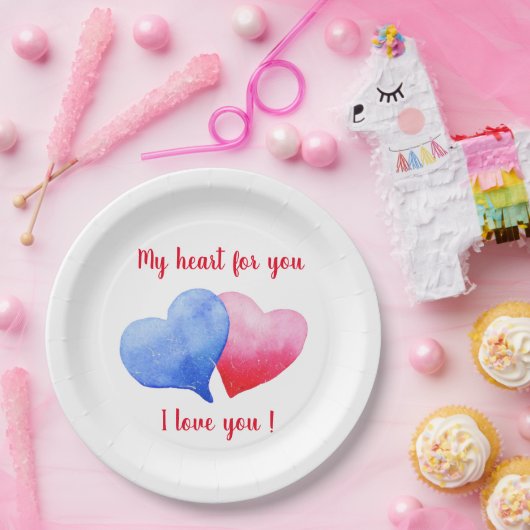 私はあなたを愛する水色の赤と青のハート ペーパープレート (パーティー)