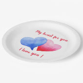 私はあなたを愛する水色の赤と青のハート ペーパープレート (アングル)