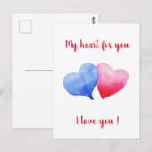 私はあなたを愛する水色の赤と青のハート ポストカード (正面/裏面)