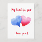 私はあなたを愛する水色の赤と青のハート ポストカード (正面)