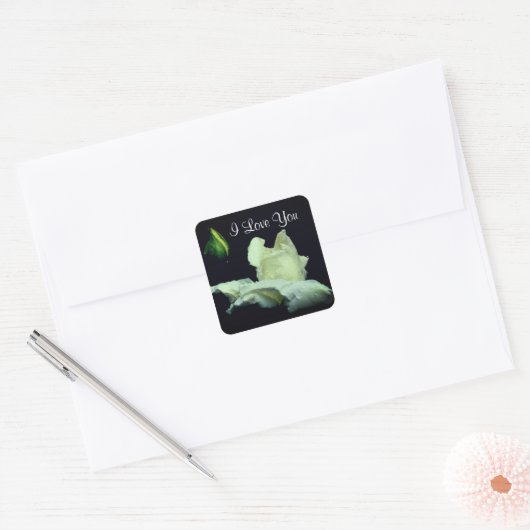 私はあなたを愛する白いバラの花 スクエアシール (封筒)