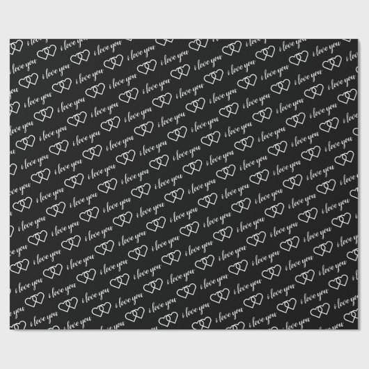 私はあなたを愛する白黒ハートパターンタイポグラフィ ラッピングペーパー (フラット)