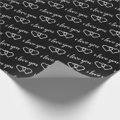 私はあなたを愛する白黒ハートパターンタイポグラフィ ラッピングペーパー (角)