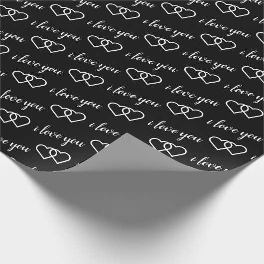 私はあなたを愛する白黒ハートパターンタイポグラフィ ラッピングペーパー (角)