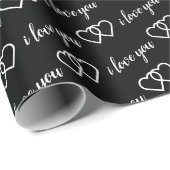 私はあなたを愛する白黒ハートパターンタイポグラフィ ラッピングペーパー (ロールコーナー)