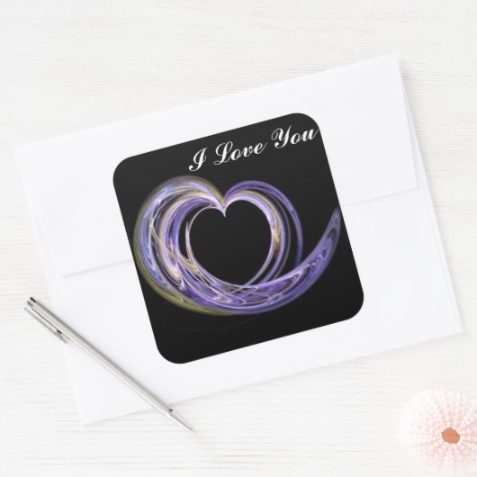 私はあなたを愛する紫の渦巻きハート スクエアシール (封筒)