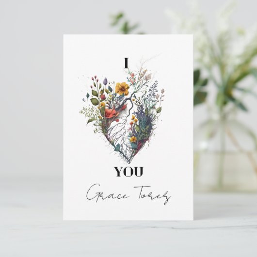 私はあなたを愛する解剖学的ハートフローラ パーソナライズされた サンキューカード (スタンド正面)