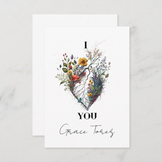 私はあなたを愛する解剖学的ハートフローラ パーソナライズされた サンキューカード (正面/裏面)
