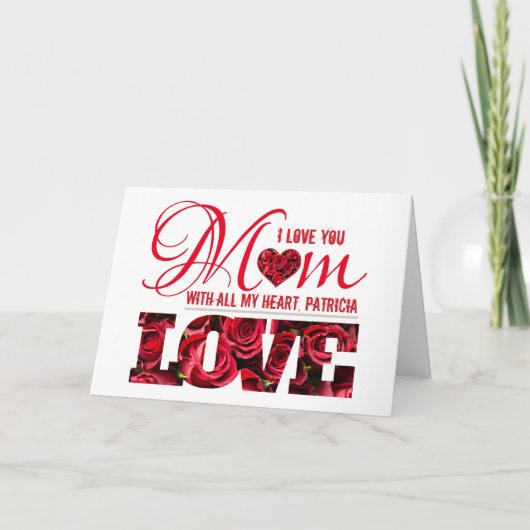 私はあなたを愛する赤いハート記念エレガント母の日 カード (正面)
