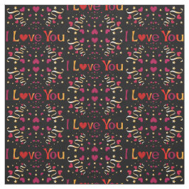 私はあなたを愛する赤いハート金ゴールドリボンブラックバレンタイン ファブリック