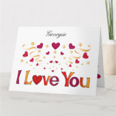 私はあなたを愛する赤いハート金ゴールドリボンヴィンテージバレンタイン カード (正面)