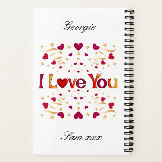 私はあなたを愛する赤いハート金ゴールドリボンヴィンテージバレンタイン ノートブック (裏面)