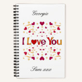 私はあなたを愛する赤いハート金ゴールドリボンヴィンテージバレンタイン ノートブック (正面)