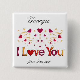 私はあなたを愛する赤いハート金ゴールドリボンヴィンテージバレンタイン 缶バッジ