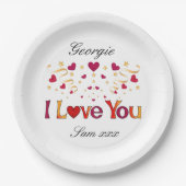 私はあなたを愛する赤いハート金ゴールドリボン結婚バレンタイン ペーパープレート (正面)