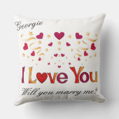 私はあなたを愛する赤いハート金ゴールドリボン結婚提案 クッション (裏面)