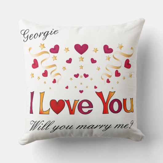 私はあなたを愛する赤いハート金ゴールドリボン結婚提案 クッション (裏面)