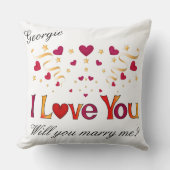 私はあなたを愛する赤いハート金ゴールドリボン結婚提案 クッション (正面)