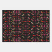 私はあなたを愛する赤いハート金ゴールドヴィンテージバレンタインブラック ラッピングペーパーシート (正面2)