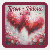 私はあなたを愛する2つの抽象芸術ハート パーソナライズされた スクエアシール (正面)