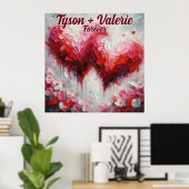 私はあなたを愛する2つの抽象芸術ハート パーソナライズされた ポスター (ホームオフィス)