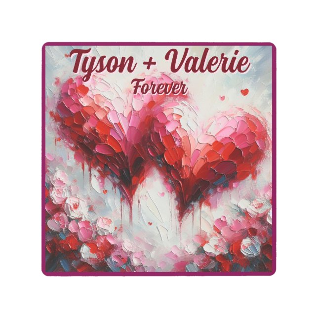 私はあなたを愛する2つの抽象芸術ハート パーソナライズされた メタルプリント (正面)