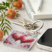 私はあなたを愛する2つの抽象芸術絵を描ハートのバレンタイン キーホルダー (正面右)