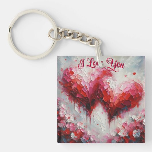 私はあなたを愛する2つの抽象芸術絵を描ハートのバレンタイン キーホルダー (正面)