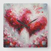 私はあなたを愛する2つの抽象芸術絵を描ハートのバレンタイン スクエア壁時計 (正面)