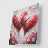 私はあなたを愛する2つの抽象芸術絵を描ハートのバレンタイン スクエア壁時計 (傾斜)