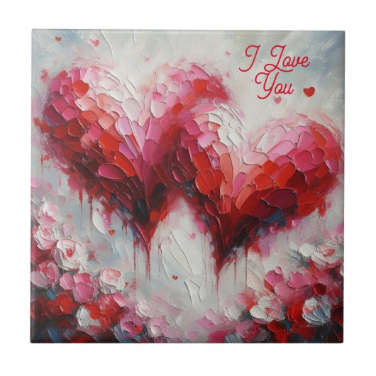 私はあなたを愛する2つの抽象芸術絵を描ハートのバレンタイン タイル (正面)