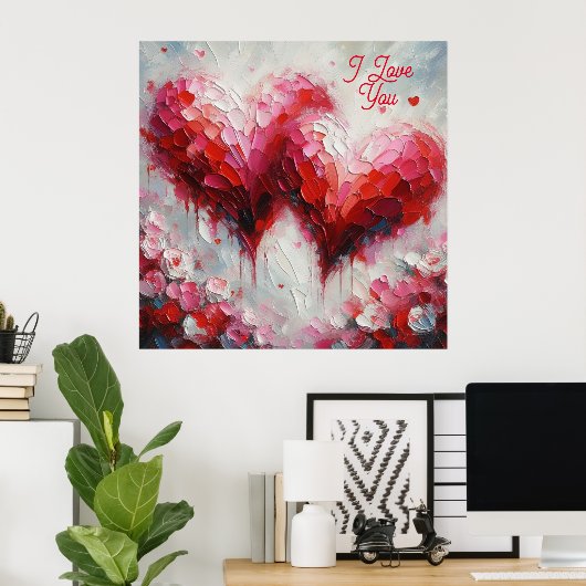 私はあなたを愛する2つの抽象芸術絵を描ハートのバレンタイン ポスター (ホームオフィス)